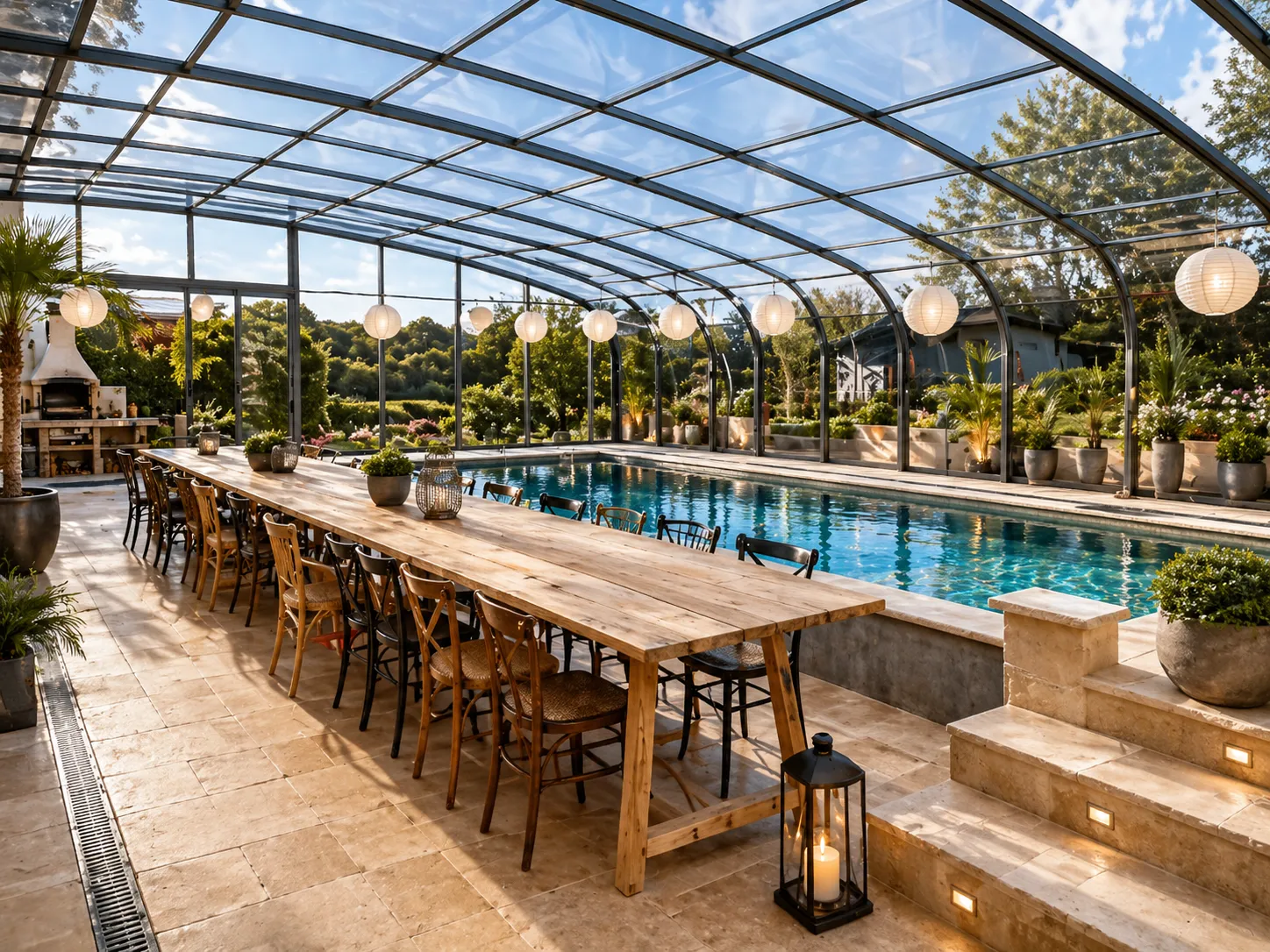 Abri de piscine adossé