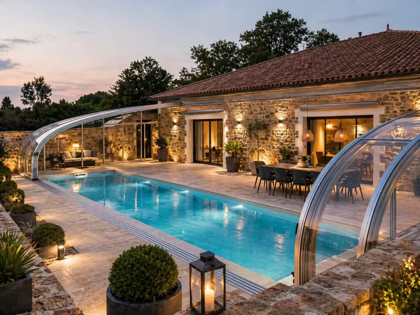 Abri de piscine adossé — vue extérieure