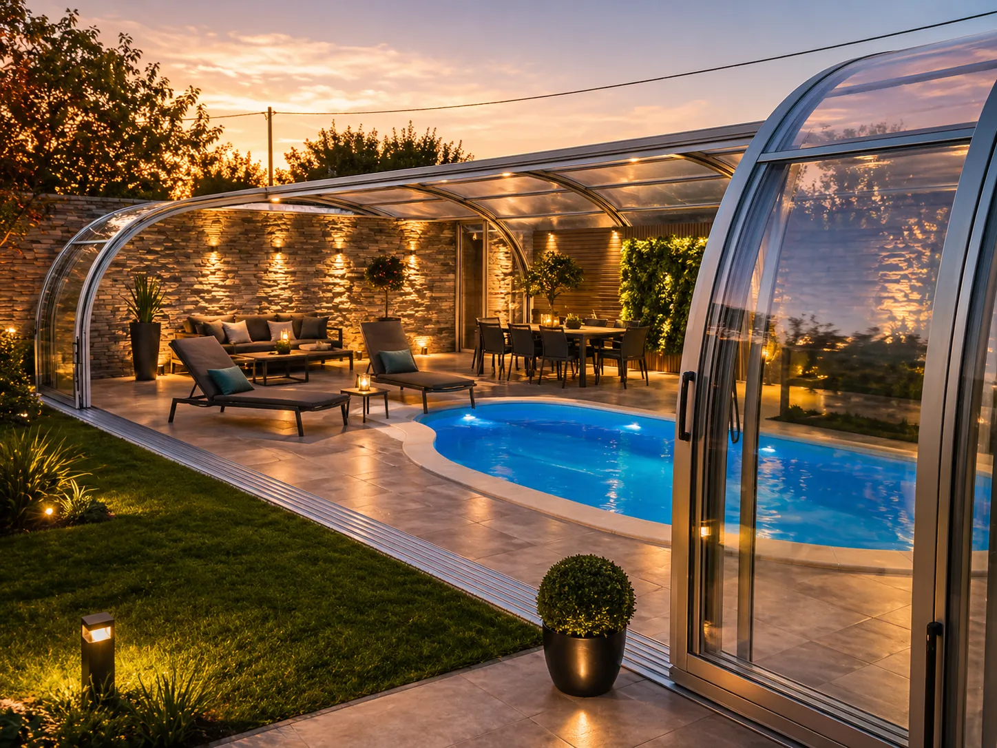 Abri de piscine adossé — détail intégration