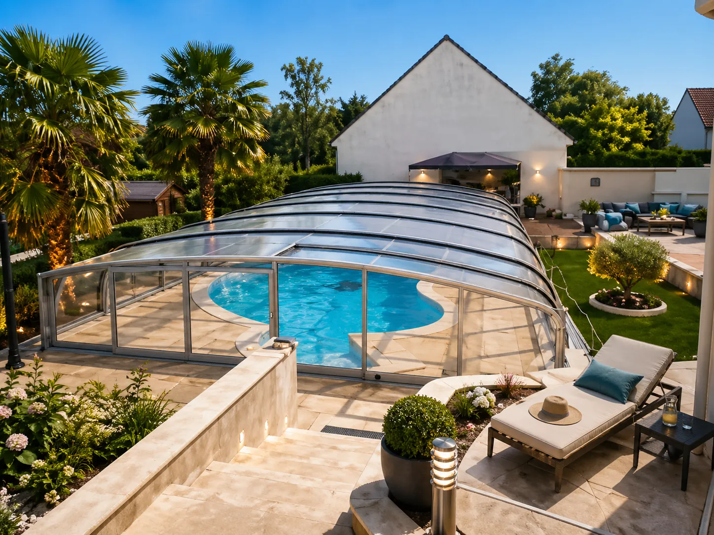 Abri de piscine mi-haut — détail structure
