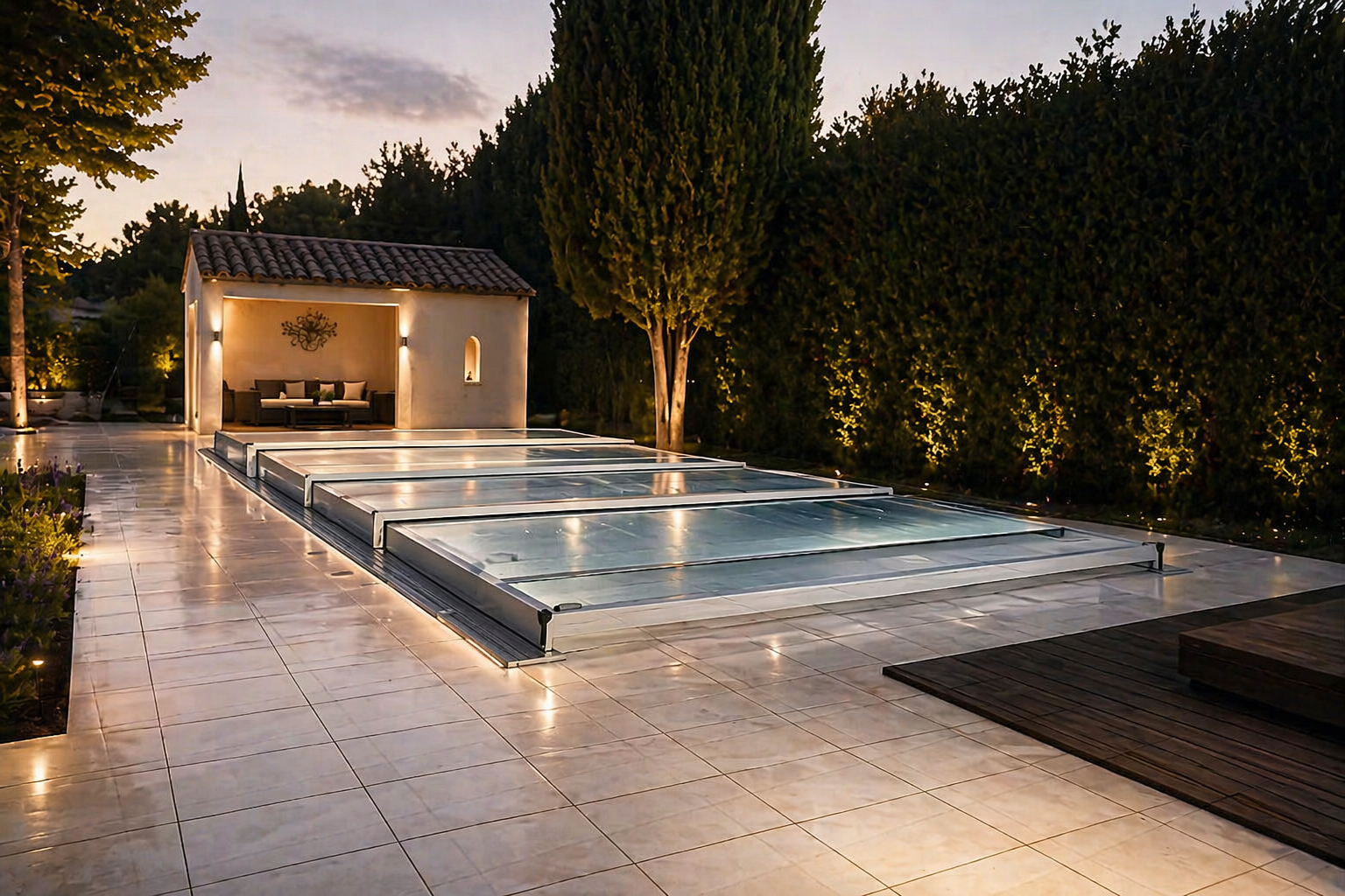 Abri de piscine extra-plat — réalisation Cintral